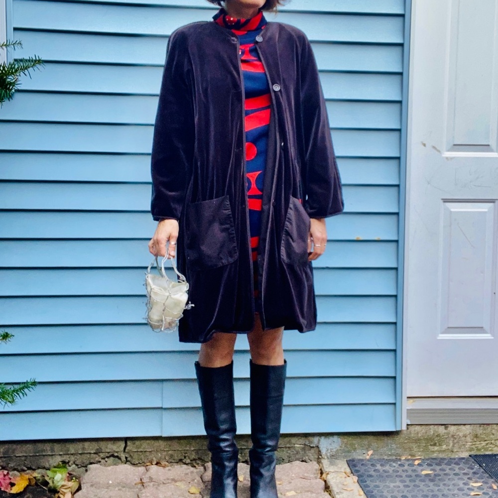 Y2K Sonia Rykiel Black Velvet Coat Medium Made In France Vintage